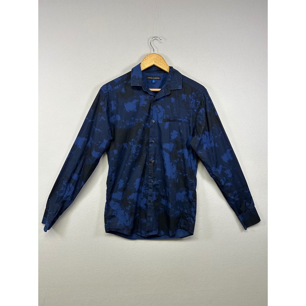 Abstract Artistic Vince Camuto Mens Small‎ Blue Black Cotton Long Sleeve Shirt